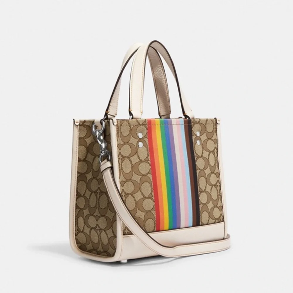 🌈COACH Dempsey Tote 22 Signature Jacquard With Rainbow Stripe And Coach Patch - Picture 3 of 7